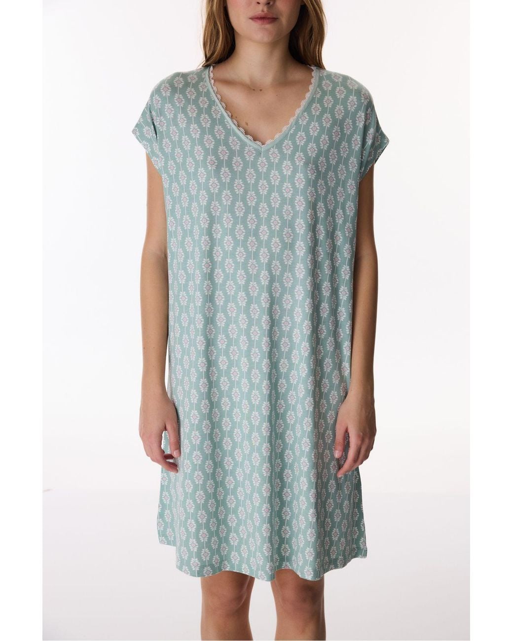 Penti Blue Alia Floral Lace Short Sleeve Nightgown