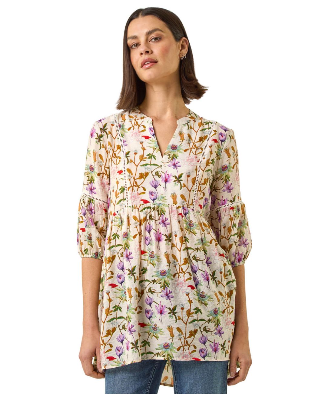 Roman Purple Floral Print Ladder Trim Overshirt