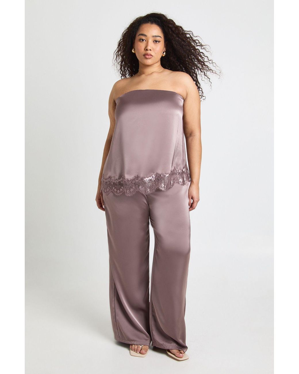 Boohoo Purple Plus Satin Wide Leg Trousers