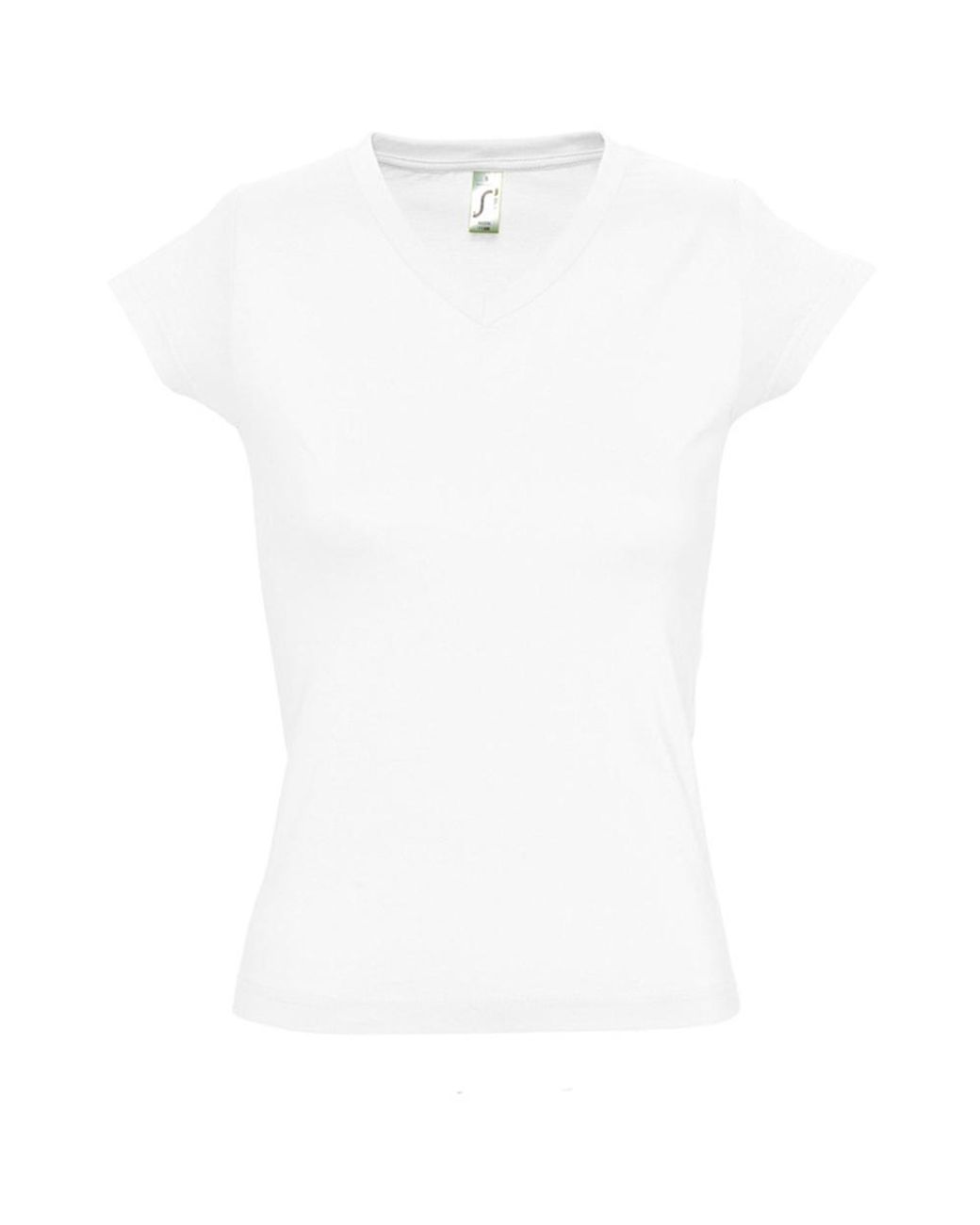 Sol's White Ladies Moon V Neck Short Sleeve T-Shirt Cotton