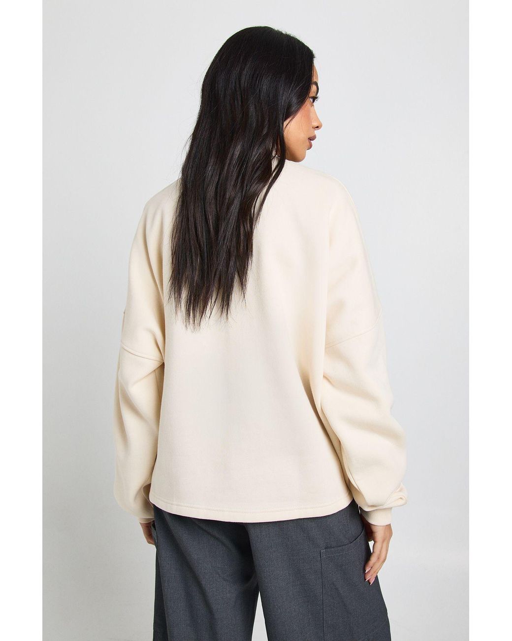 Boohoo Natural Funnel Neck Henley Sweatshirt