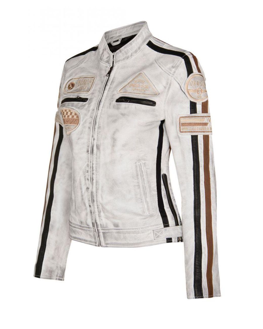 Infinity Leather Gray Biker Racing Badges Jacket-Agadir