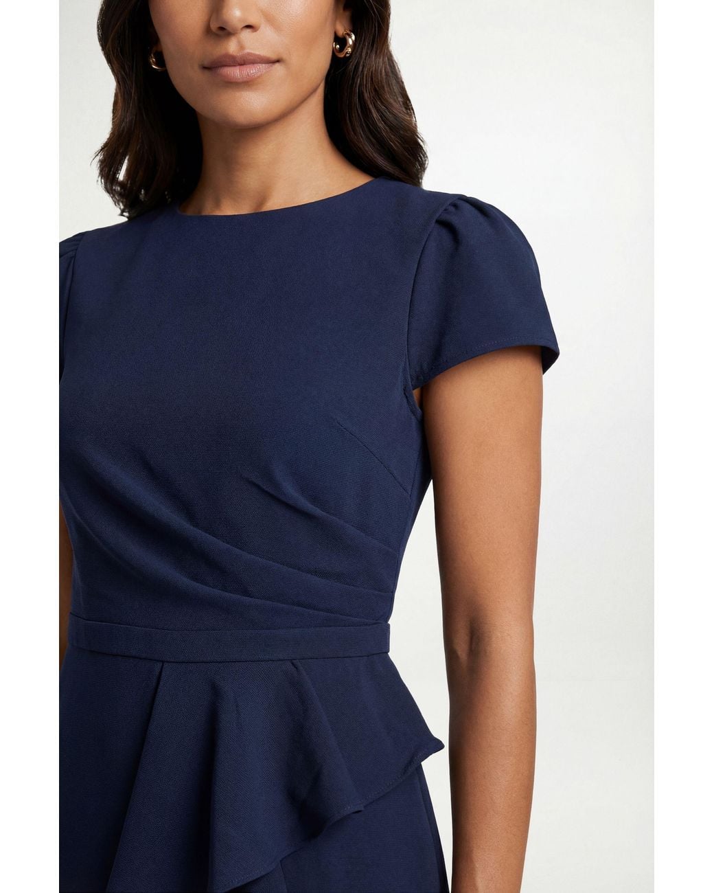 Wallis Blue Crepe Ruffle Pencil Dress