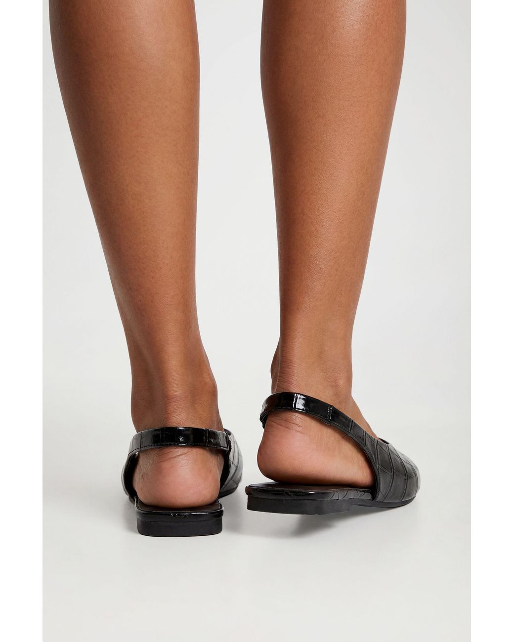 Boohoo Brown Croc High Cut Slingback Pointed Flats
