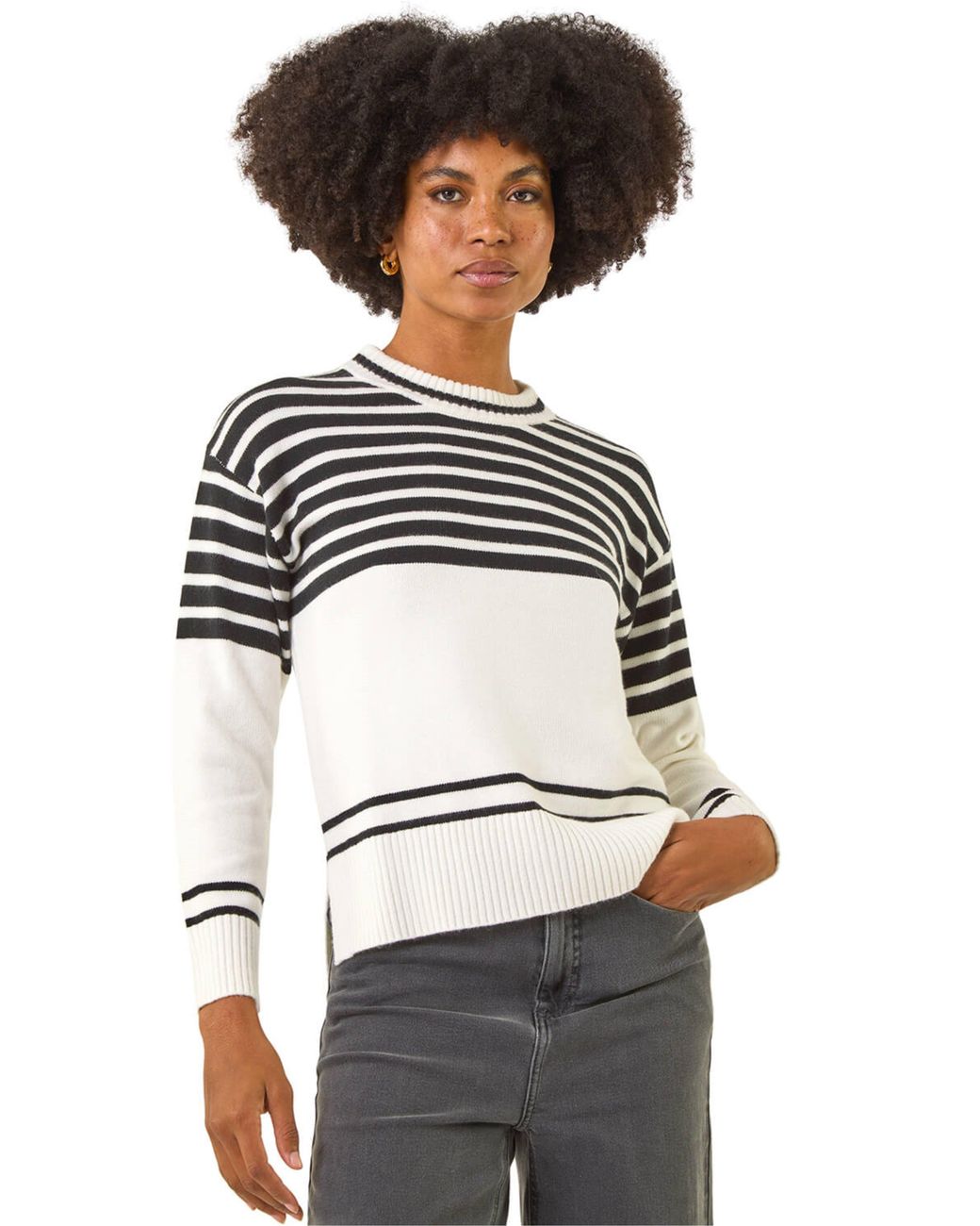 Roman White Soft Stripe Knit Jumper