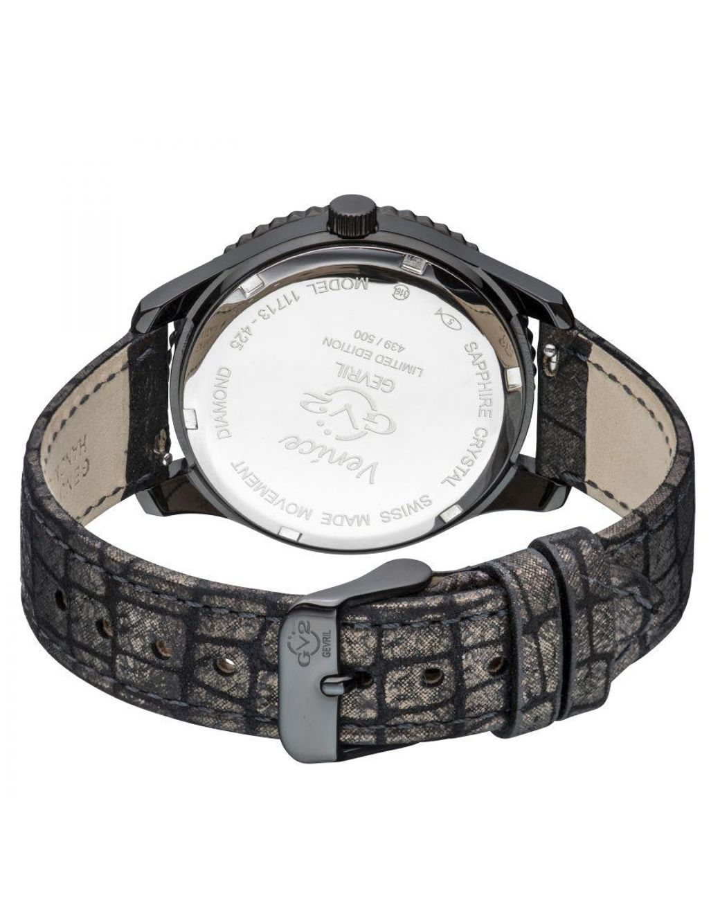 Gv2 Black Venice Swiss Quartz Diamond Mop Dial Leather Watch Stainless Steel