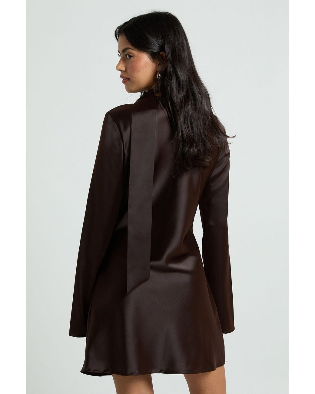 Boohoo Black Textured Satin Scarf Detail Shift Dress