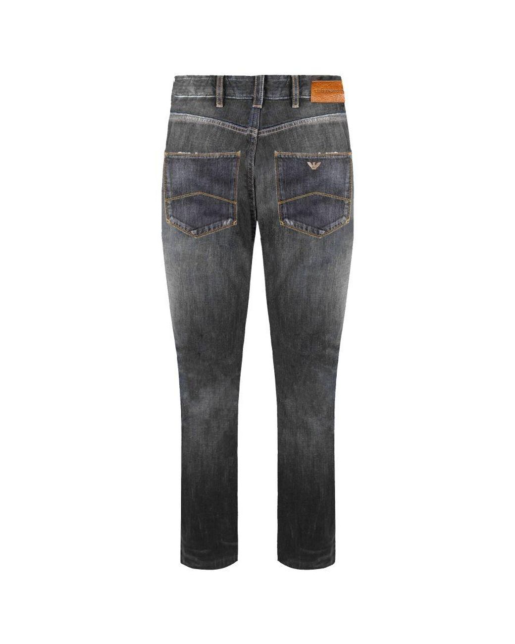 Emporio Armani Gray J06 Slim Fit Distressed Jeans for men