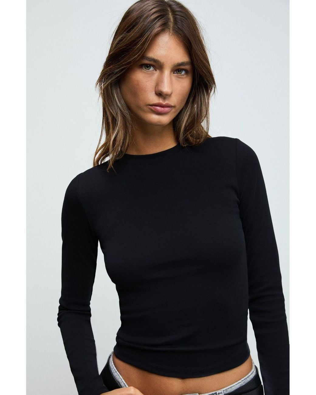 Grimelange Black Slim Fit Crew Neck T-Shirt