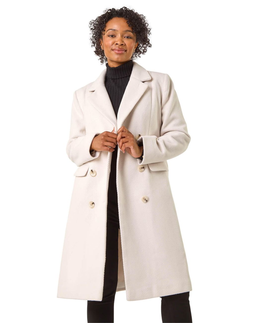 Roman Natural Petite Double Breasted Coat