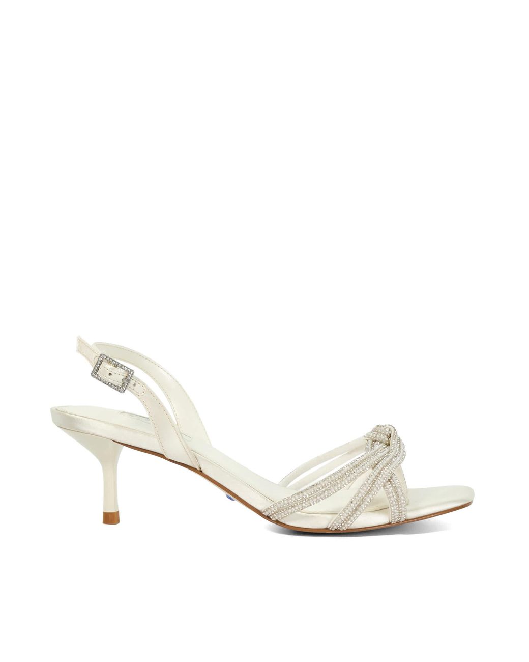 Dune White Moments Satin Low Stiletto Heel Sandals