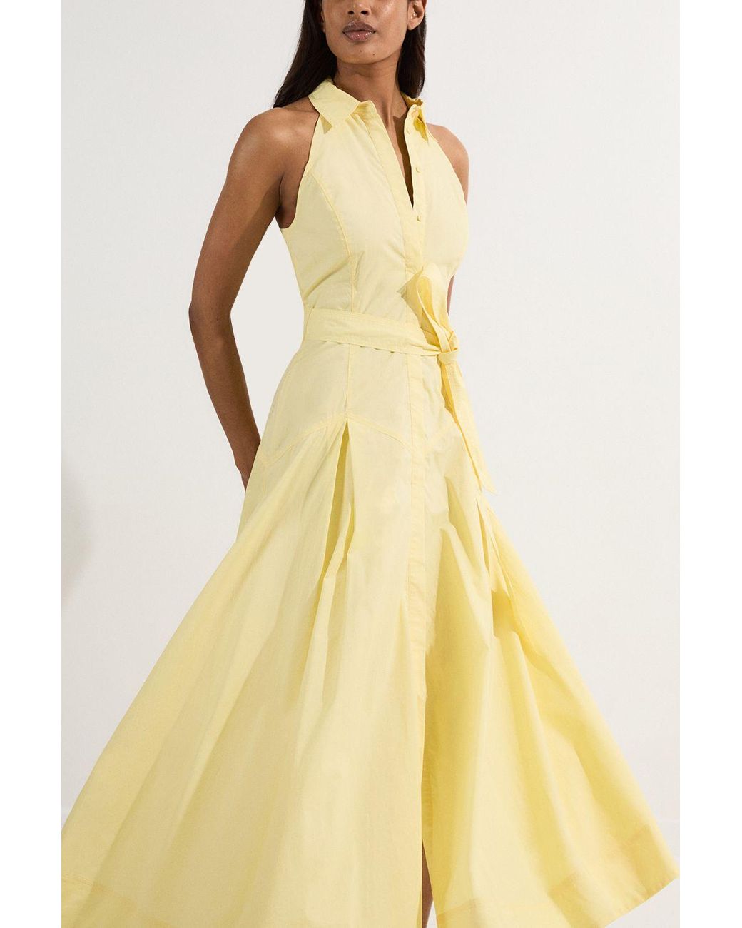 Karen Millen Cotton Collared Halter Neck Woven Midi Shirt Dress