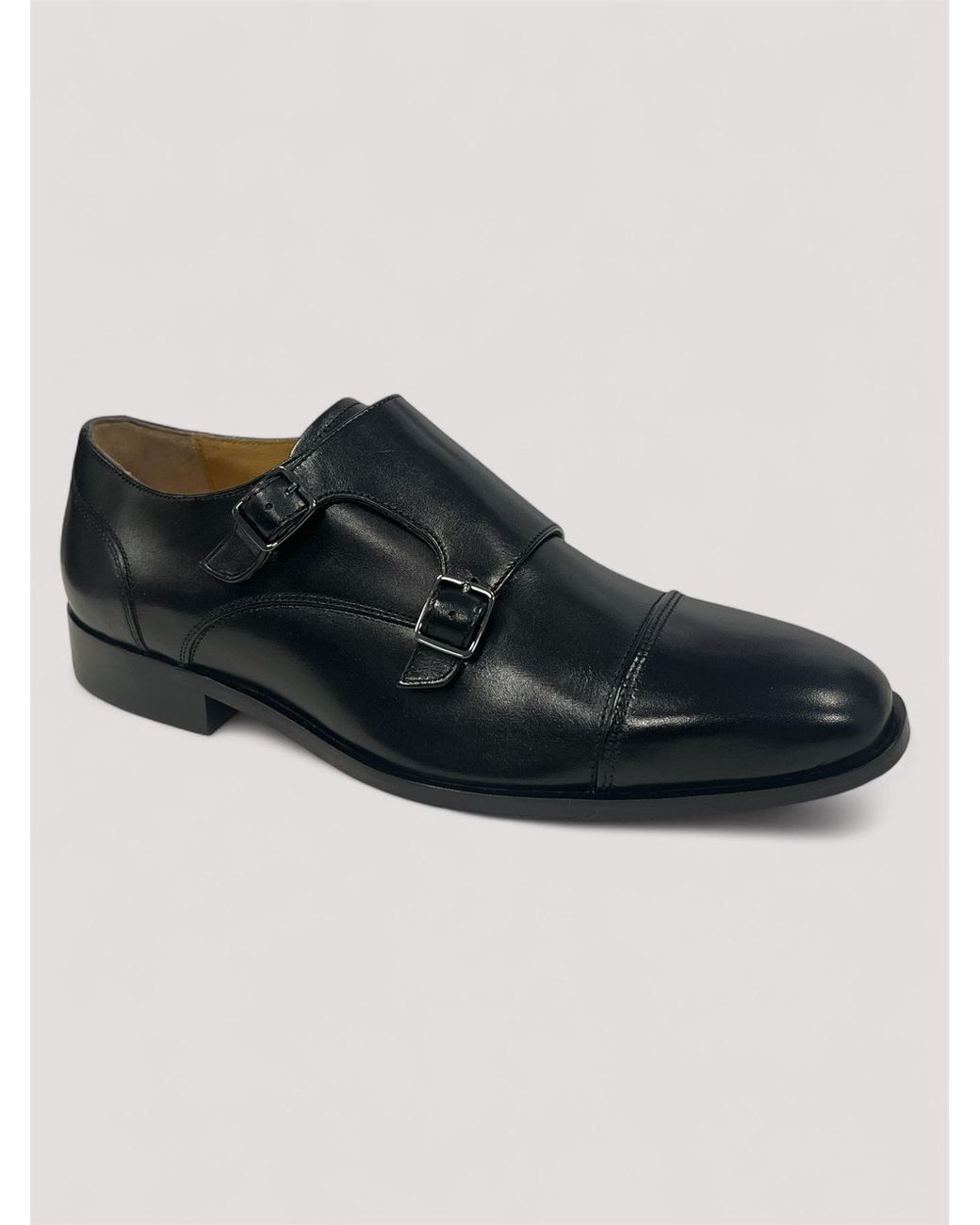 Chapman & Moore Black Toe Cap Monk Leather Shoes for men