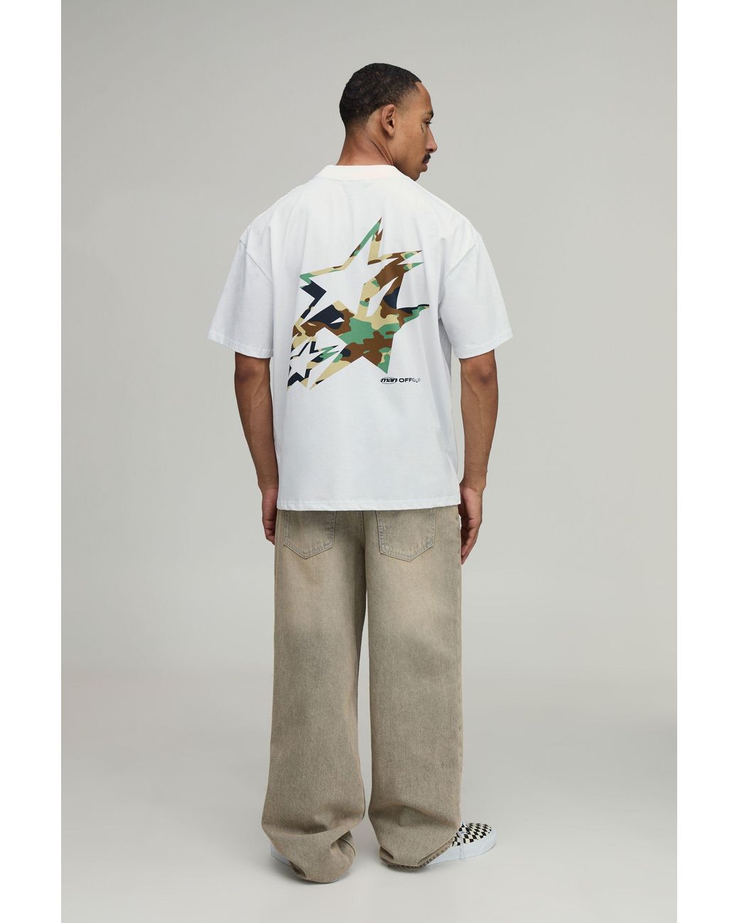 BoohooMAN Gray Oversized Star Camo Print T-Shirt Cotton for men