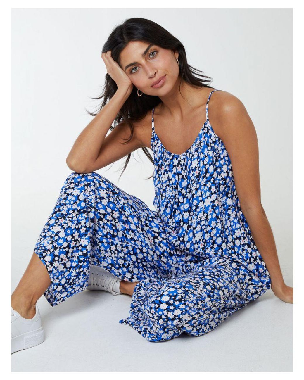 Blue Vanilla Blue Oversized Wide Leg Jumpsuit Viscose