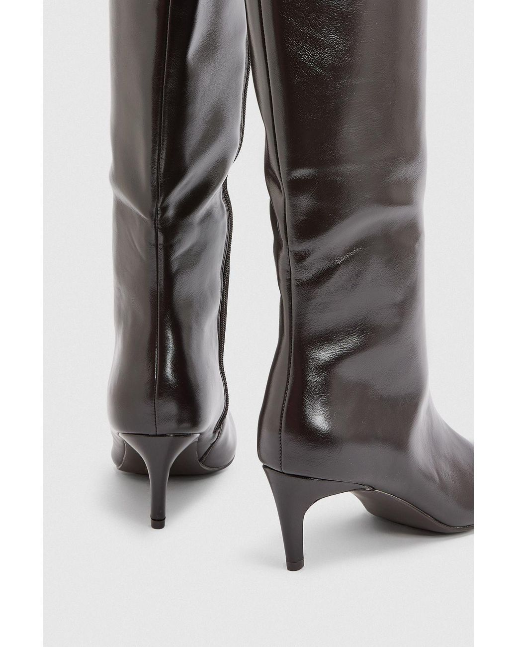 Faith Black Trixie Faux Leather Medium Stiletto Heel High Leg Boots