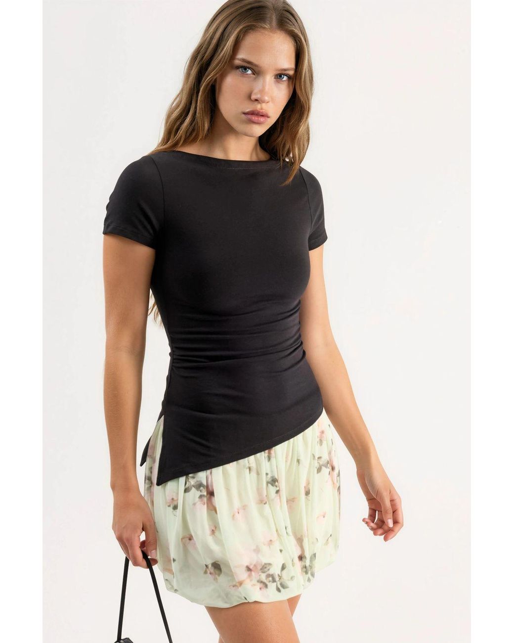 Busem Black Slim Fit Slit Detailed Draped Blouse