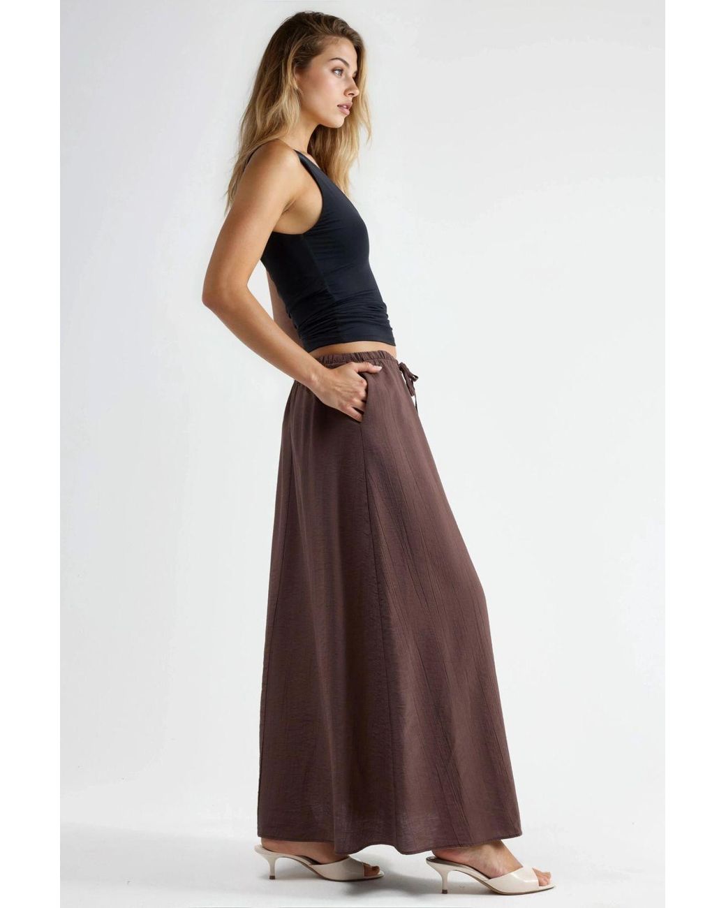 Busem Brown High Waist A-Line Maxi Skirt