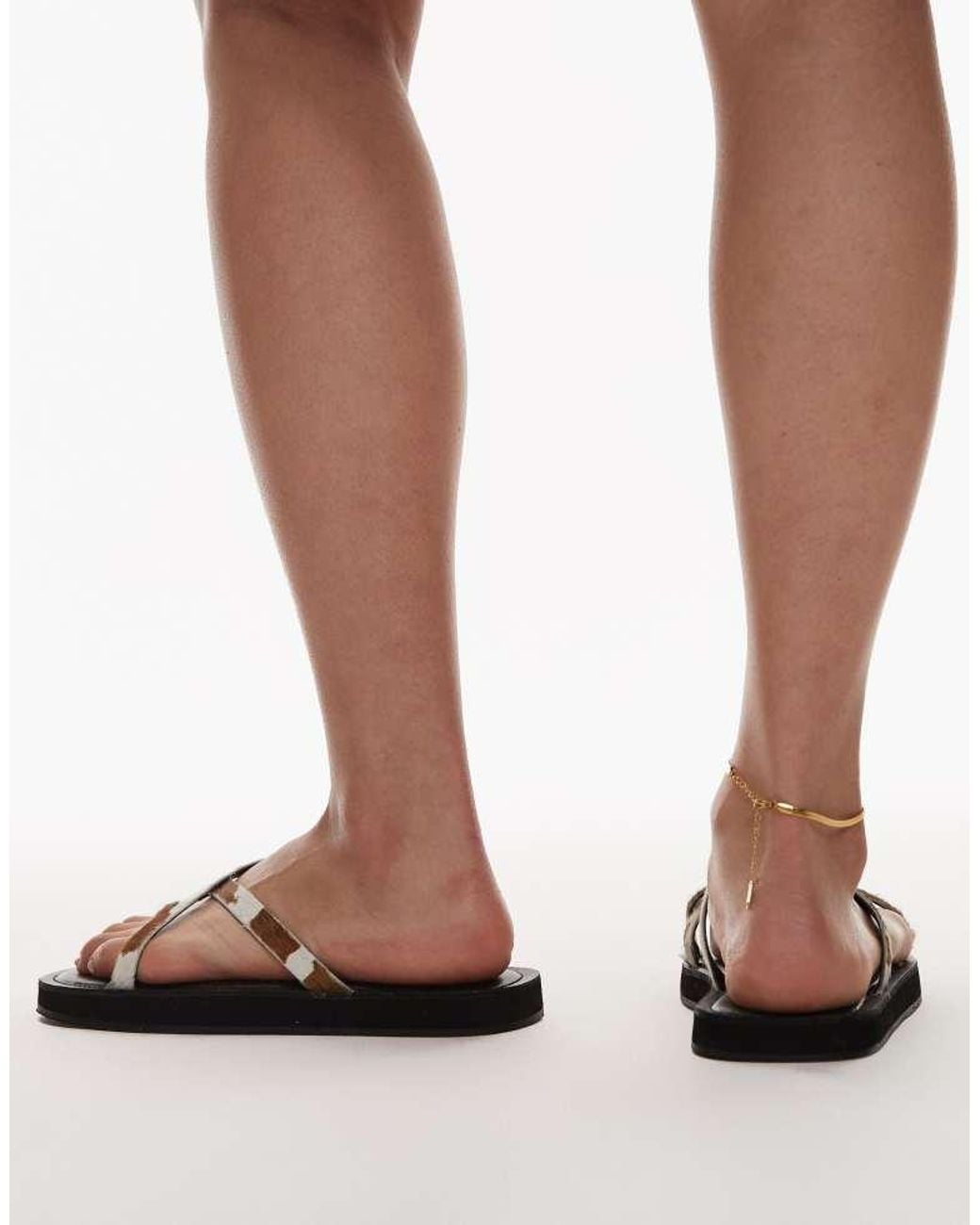 TOPSHOP Black Jesse Real Leather Flat Sandal