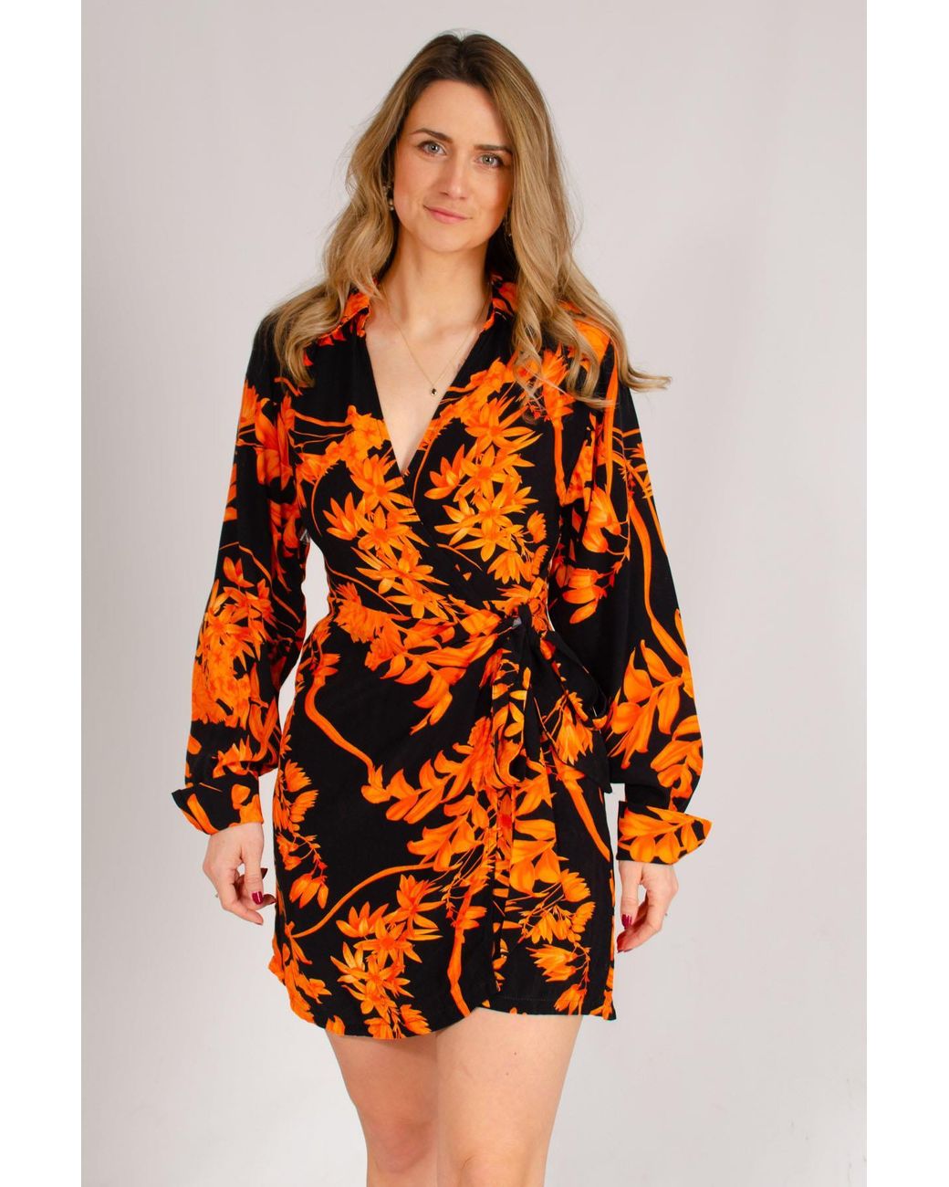 Karen Millen Orange Floral Short Wrap Dress