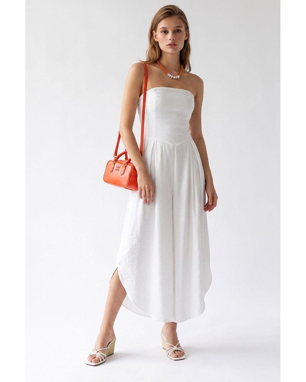 MixRay White Strapless Wide-Leg Jumpsuit With Slit