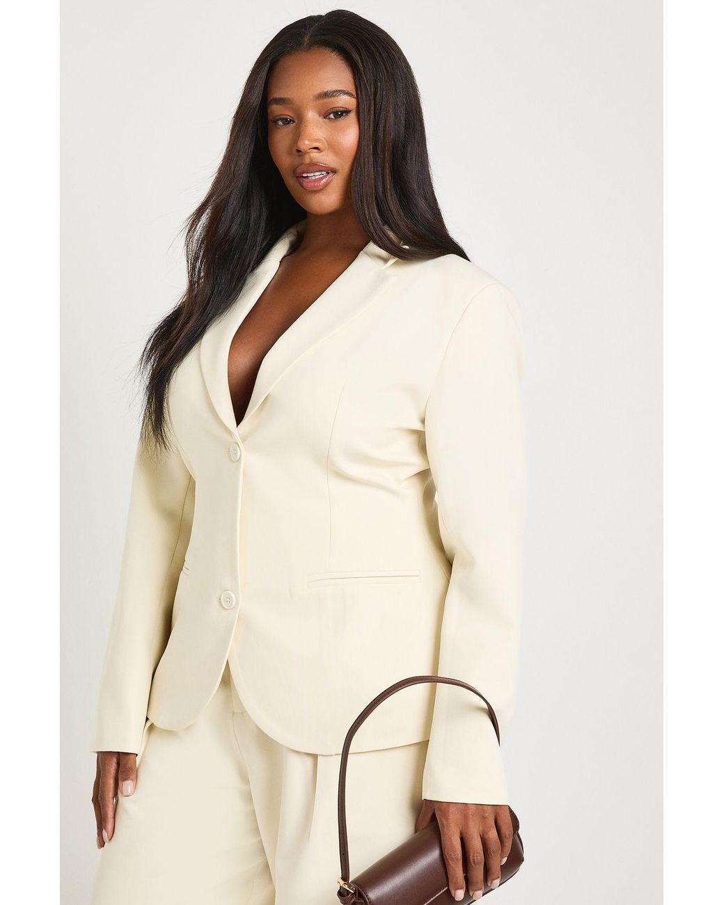 Boohoo Natural Plus Cinched Waist Peplum Blazer