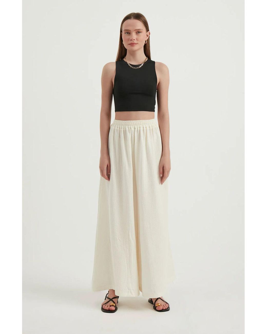 Hiccup Natural Linen High Waist Elastic Super Wide Leg Trousers