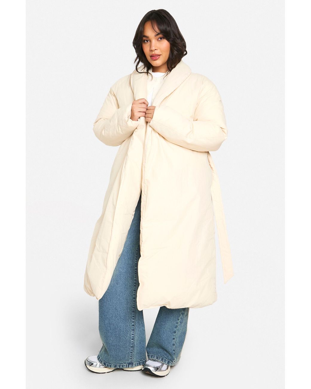 Boohoo Blue Plus Belted Duvet Puffer Coat