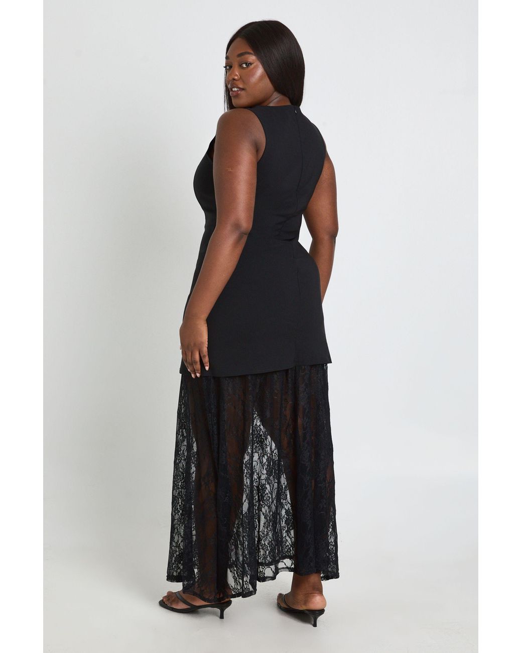 Boohoo Black Plus Structured Lace Skirt Maxi Dress