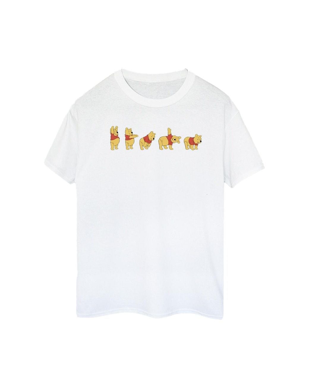 Disney White Ladies Winnie The Pooh Stretching Cotton Boyfriend T-Shirt