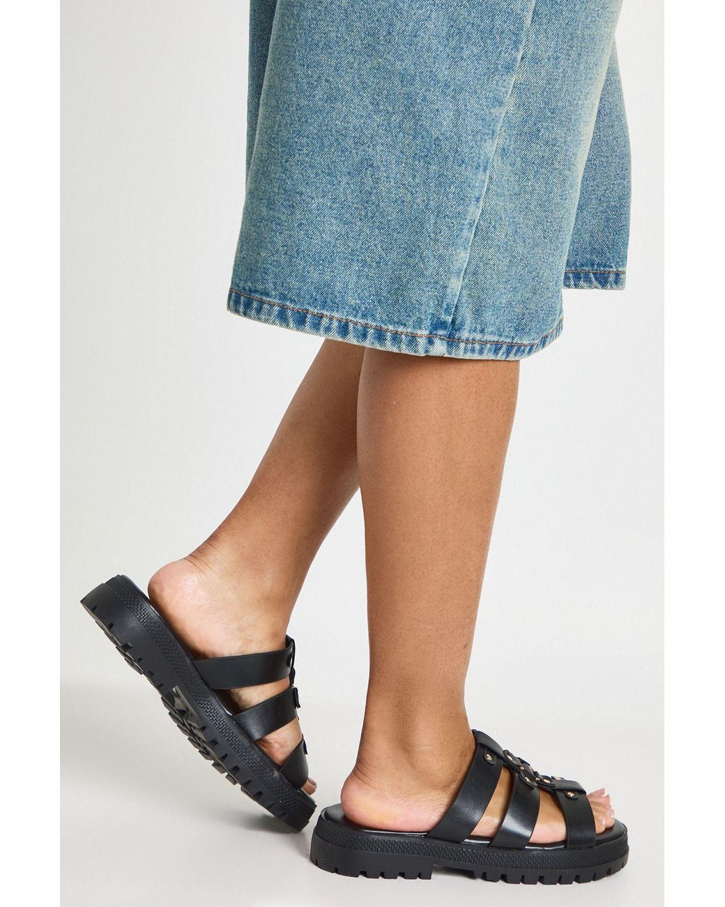 Boohoo Blue Chunky Stud Detail Gladiator Flatforms