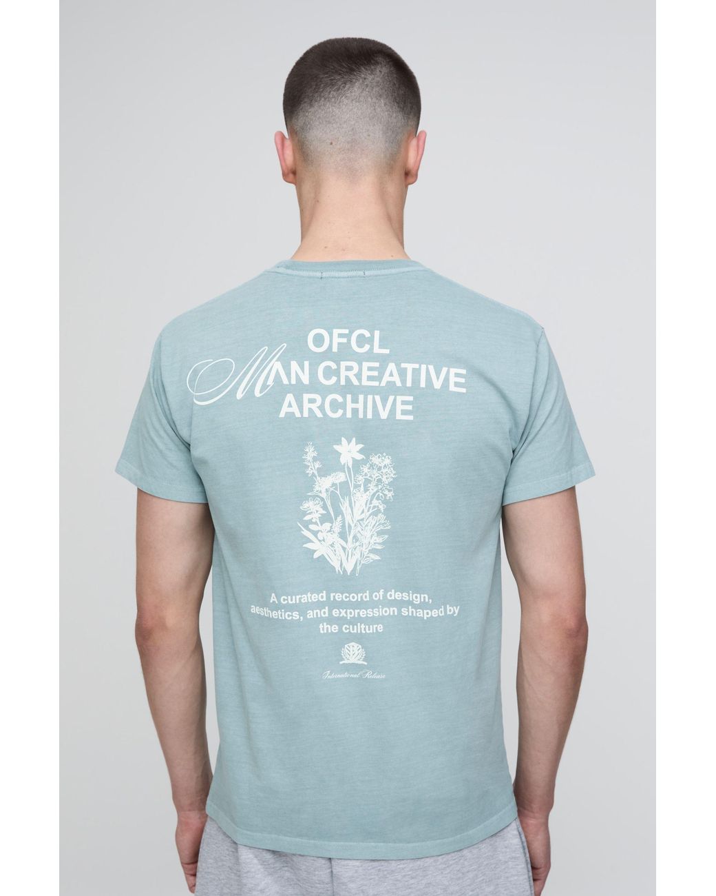 BoohooMAN Blue Washed Sage Regular Creative Archive Print T-Shirt for men