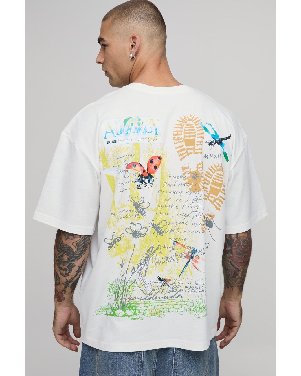 BoohooMAN Gray Collector's Edtn Foot Print Oversized T-Shirt for men
