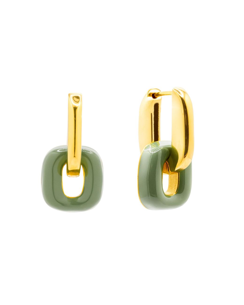 The Jewellery Stockroom Metallic Plated Pistachio Enamel Interchangeable Reversible Link Hoops Earrings