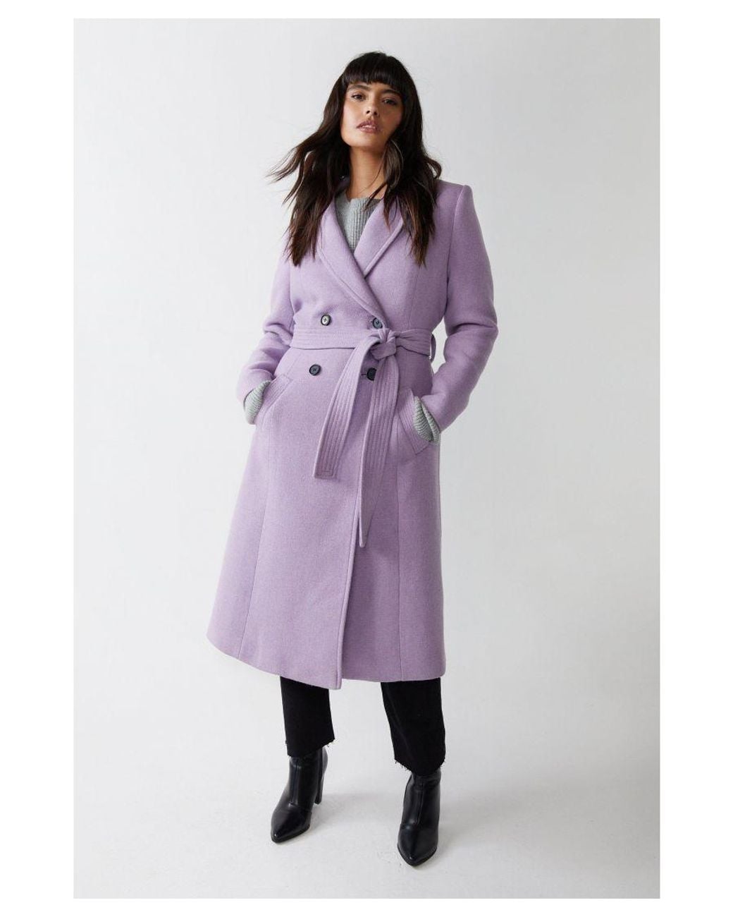 Warehouse Purple Belted Double Breasted Italian Wool Jacket