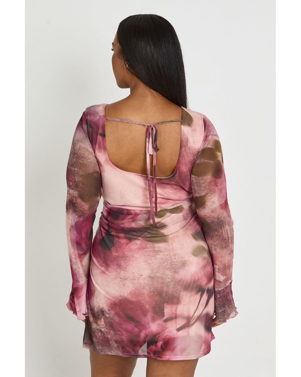 Boohoo Pink Plus Floral Ruched Mini Shift Dress
