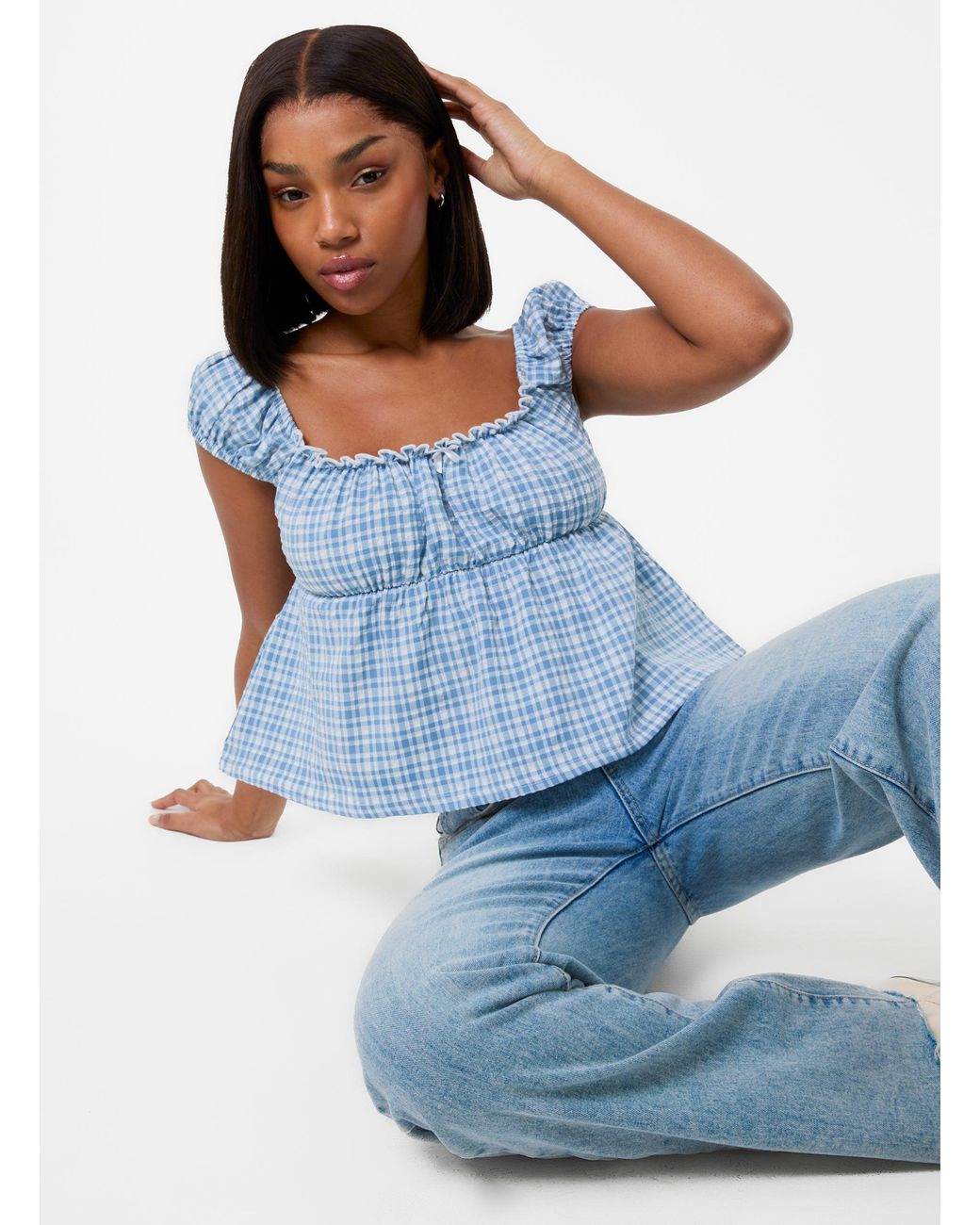 Pink Vanilla Blue Milkmaid Crop Top