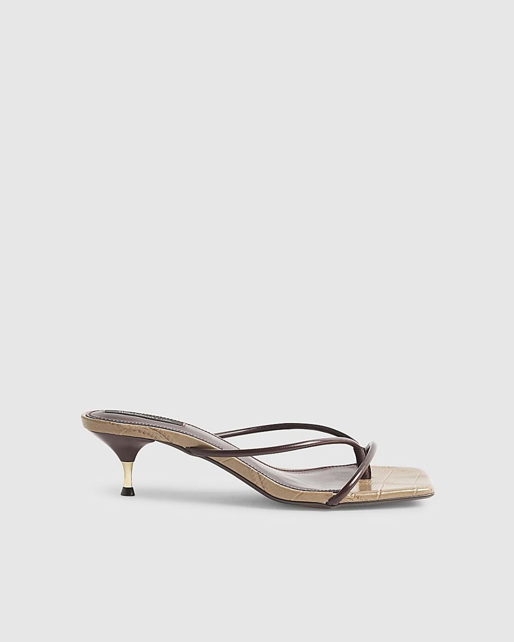 River Island White Mule Sandals Strap Toe Thong Heeled Shoes Pu