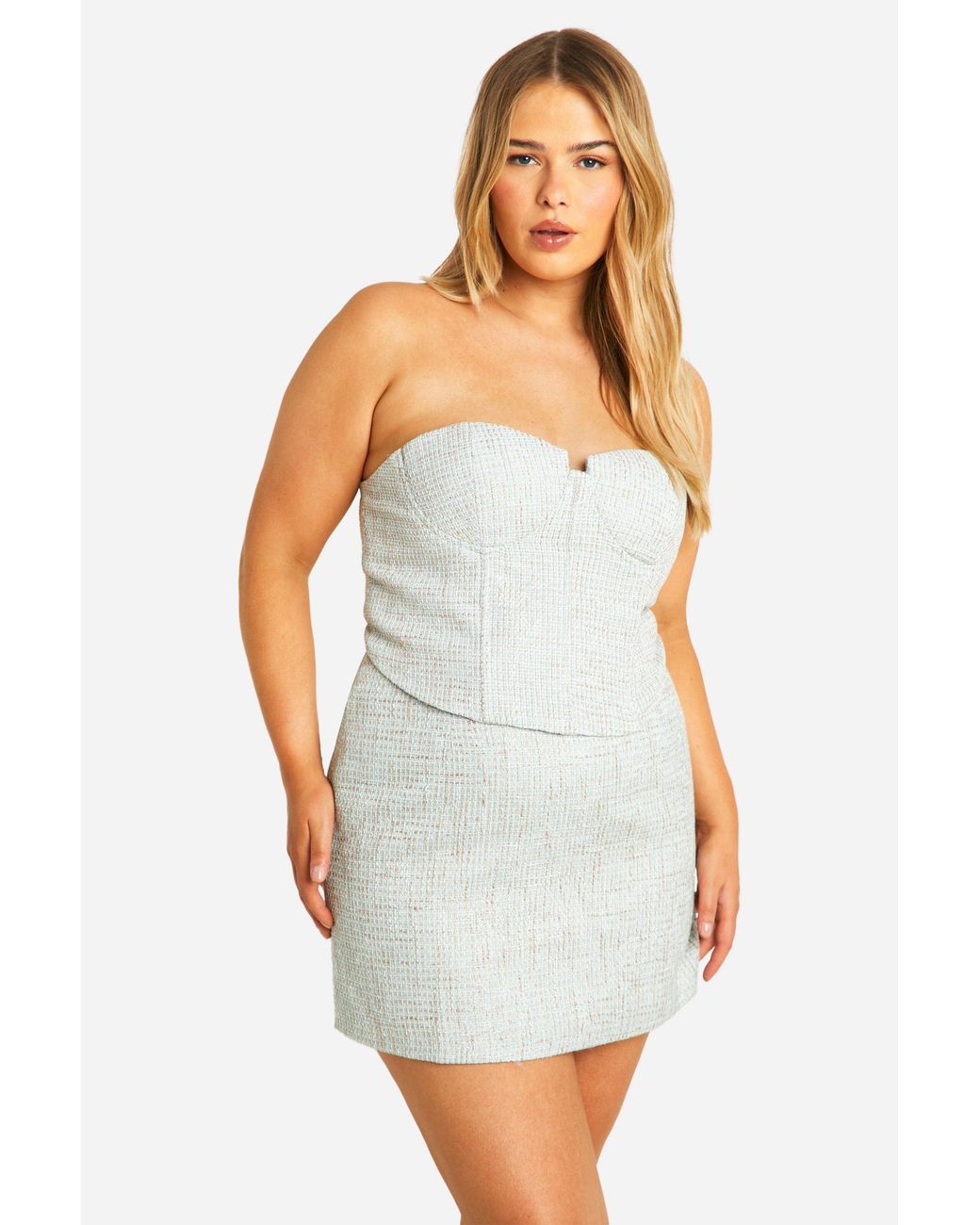 Boohoo White Plus Boucle Mini Skirt