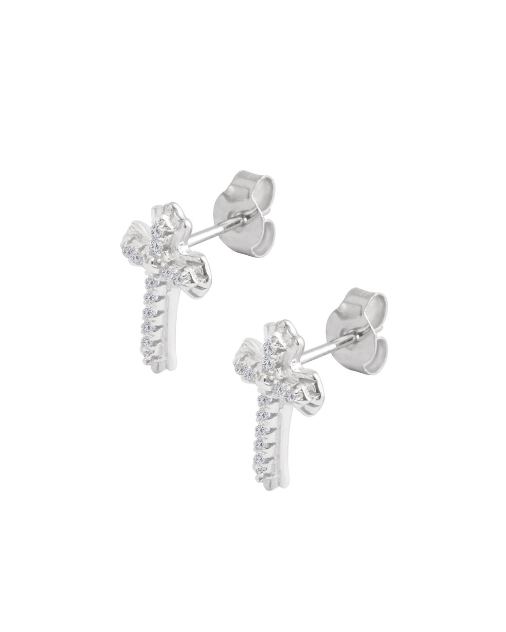 The Jewellery Stockroom White Sterling Pave Cubic Zirconia Club Cross Stud Earrings