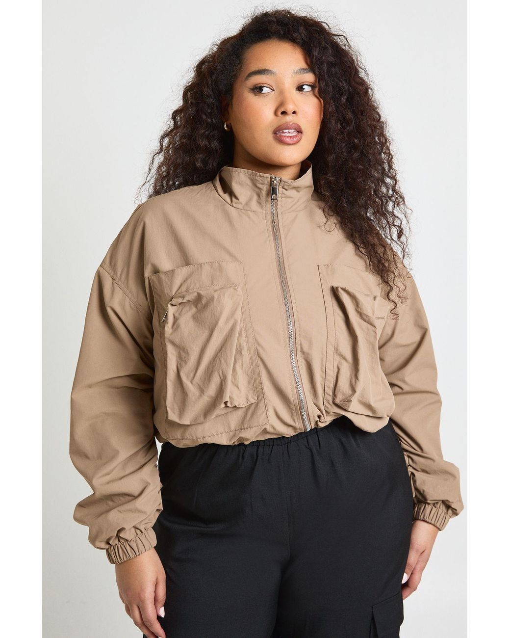 Boohoo Natural Plus Funnel Neck Cropped Utility Jacket