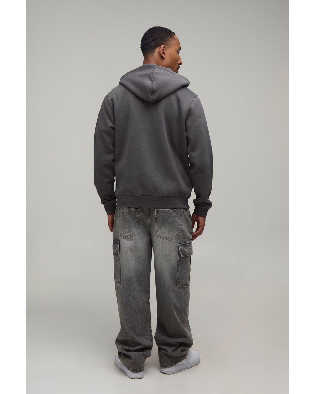 BoohooMAN Gray Regular Napoleon Print Zip Through Hoodie Cotton for men