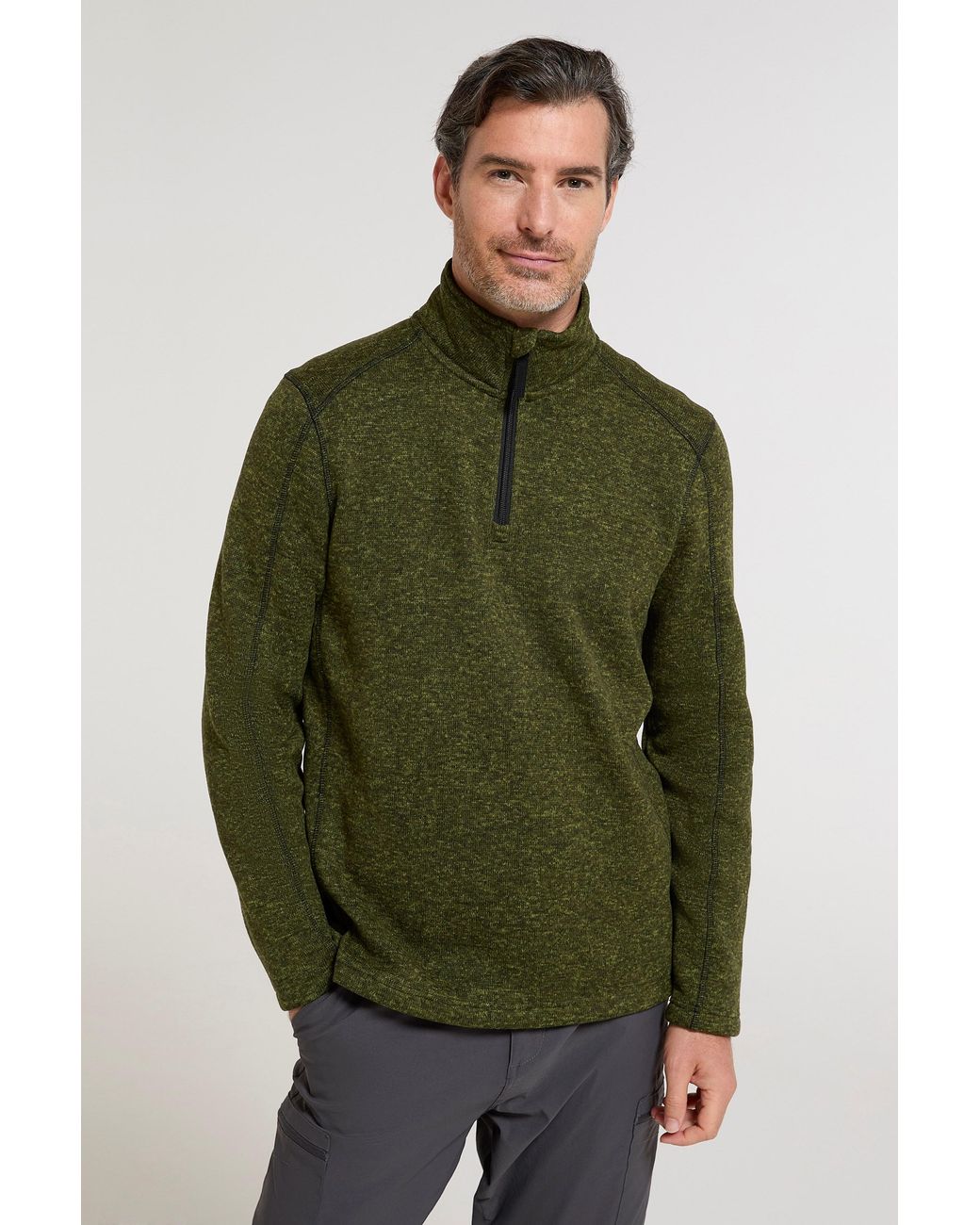 Mountain Warehouse Green 'Idris' Fleece Sweater Half Zip Breathable Warm Coat for men
