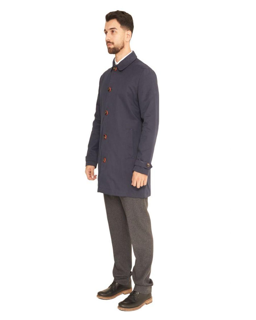 Harry Brown London Blue Single Breasted Trench Coat Cotton for men