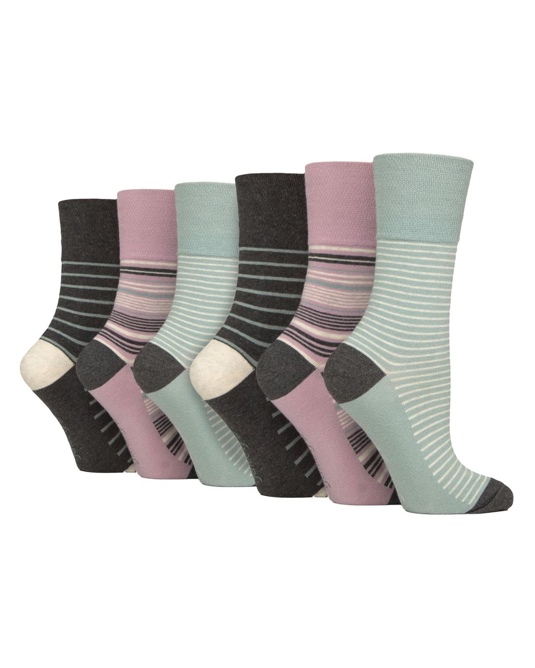 Gentle Grip Gray 6 Pairs Ladies Cotton Socks