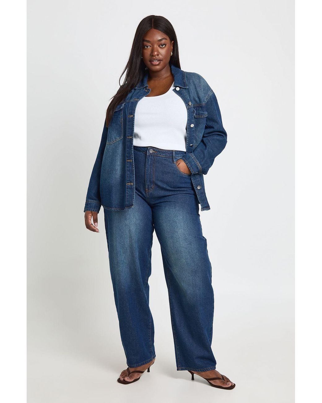 Boohoo Blue Plus Barrel Leg Jean