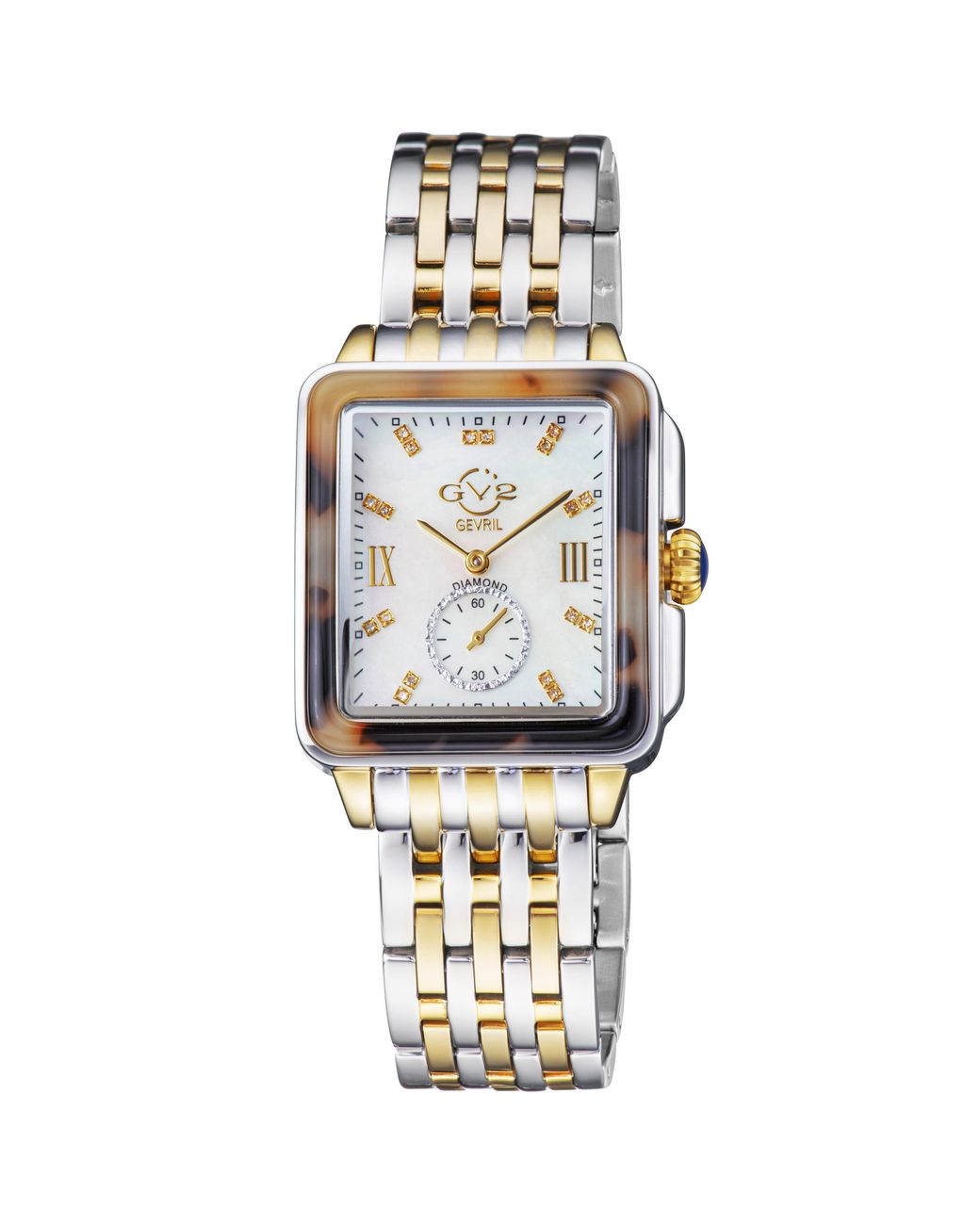 Gevril Metallic Gv2 Bari Tortoise Swiss Quartz Mother Of Pearl Dial Two Tone Ip Bracelet Diamond Watch