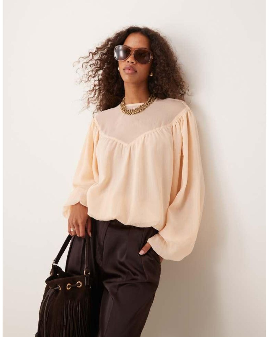ASOS Black Bubble Hem Top With Sheer Yoke Detail
