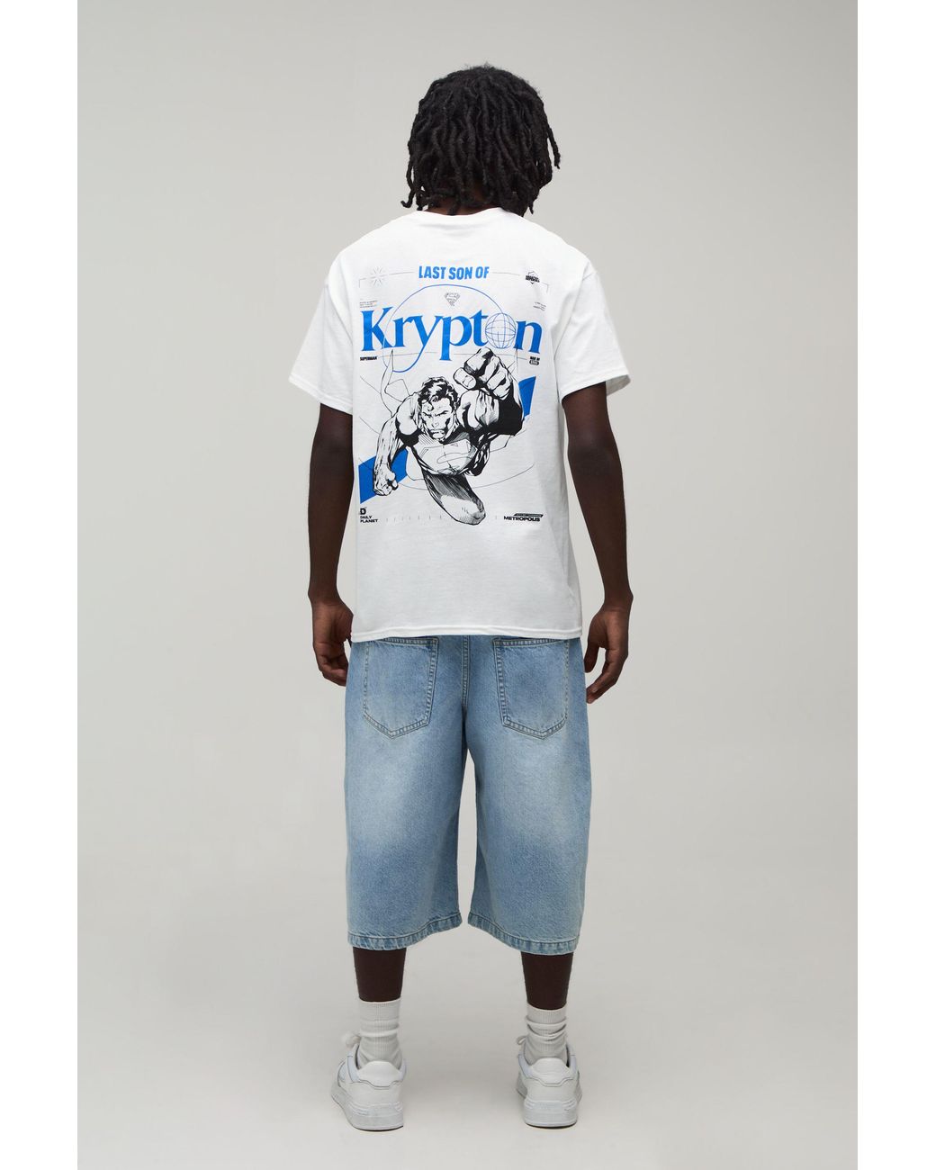 BoohooMAN Gray Oversized Superman Krypton License Print T-Shirt for men