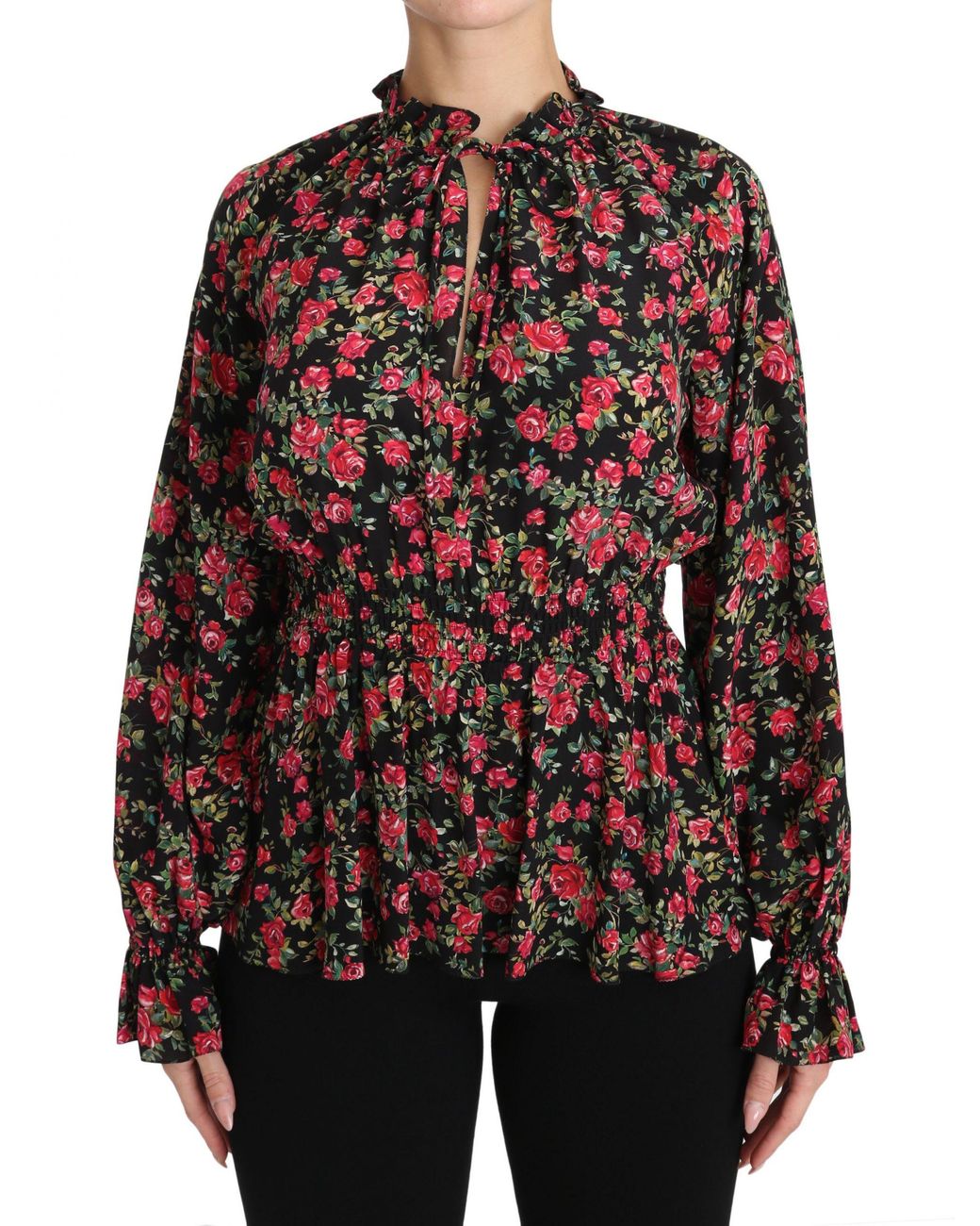 Dolce & Gabbana Blouse Met Bloemenprint In Zwart Rozenprint in het Black